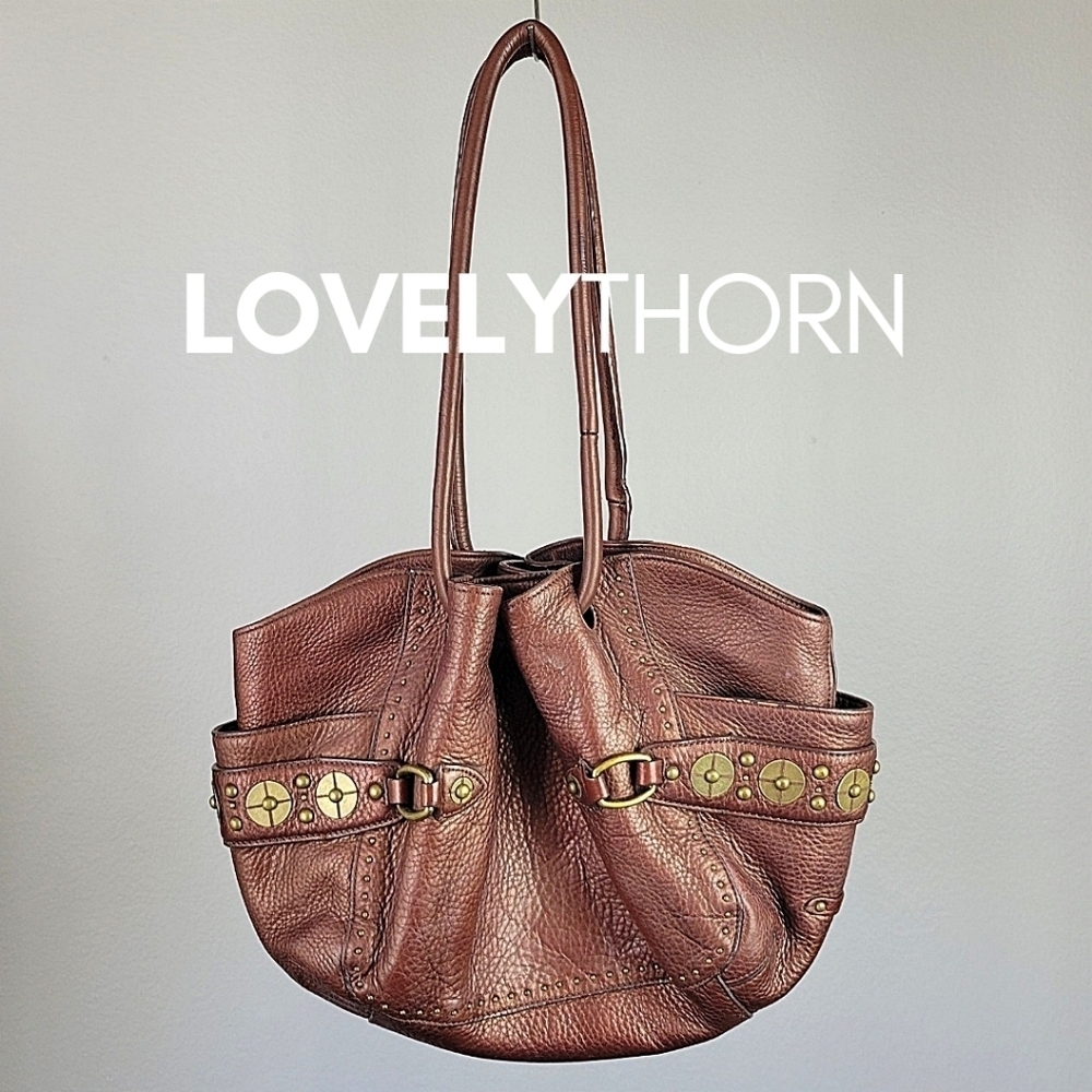 COLE HAAN // ltd ed buttery brown leather village paillette hobo bucket bag - Picture 8 of 16
